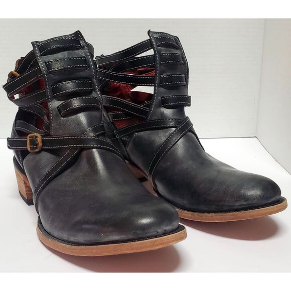 Freebird Boots Booties by Steven 10 Style Stair Black Distressed Leather 98885 - Picture 2 of 15